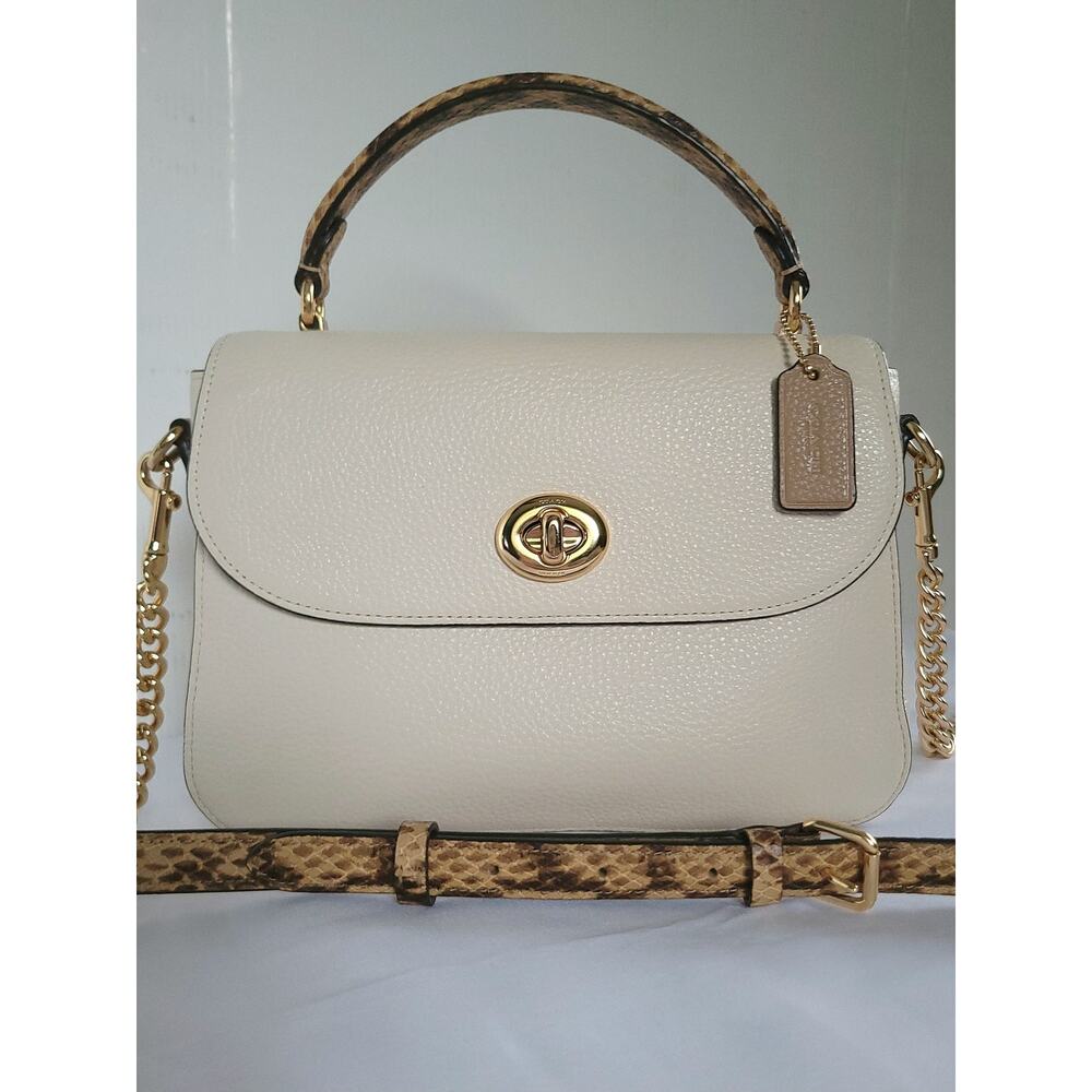 NWOT COACH (C1560) Marlie Top Handle Satchel in Chalk/Multi Embossed Snakeskin